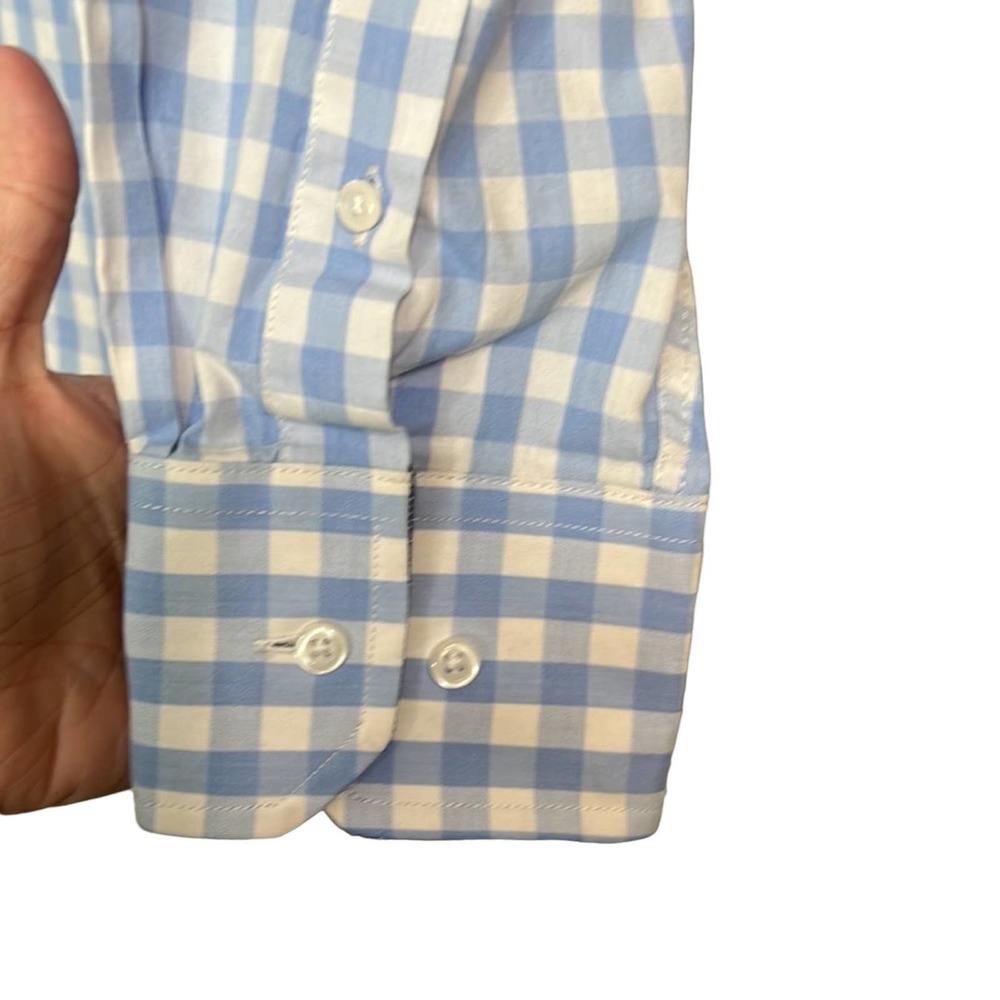 Christian Aujard Blue Check pattern Casual Long Sleeve Shirt Paisley Trim - Picture 5 of 6